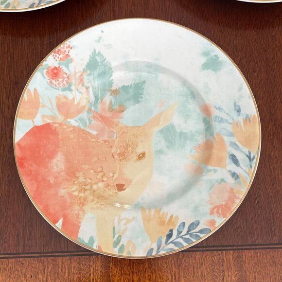 7 Anthropologie Patina Vie History Style Fawn Floral Vintage Meadow Salad Plates - Picture 2 of 4